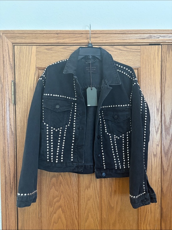 All Saints Jackets & Blazers - All Saints Black Studded Denim Trucker Jacket